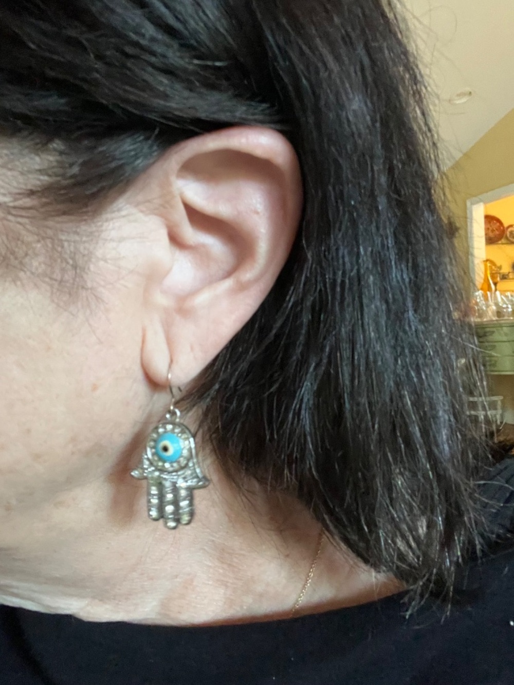 Hamsa Silver Evil Eye Earrings Cubic Zirconia Sterling Silver Fish Hook Back NWT - Picture 6 of 6